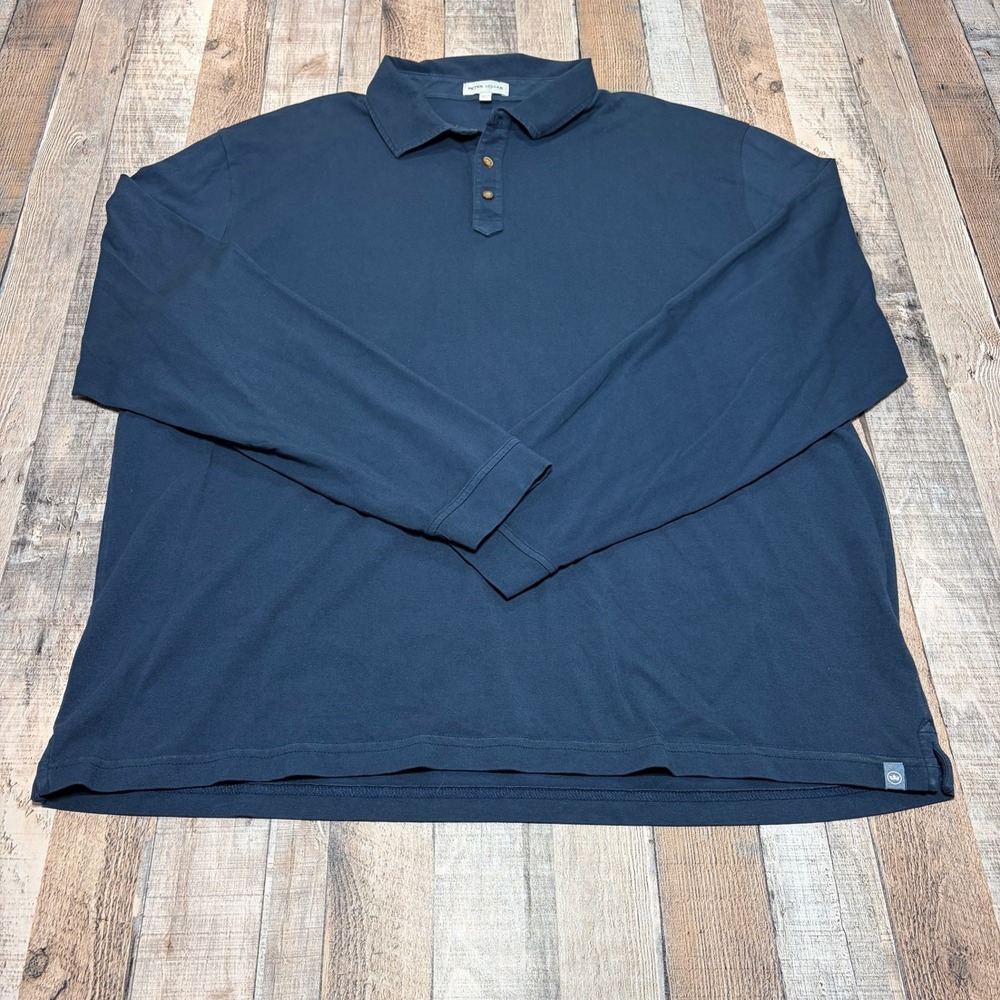 Peter Millar Polo Shirt Mens XXL Navy Blue Pima Cotton Long Sleeve Stretch‎ Golf